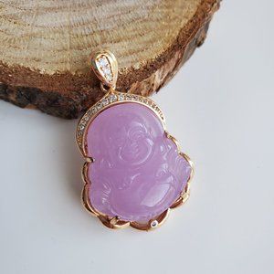 14k Rose Gold Filled Lilac Chalcedony Buddha Pendant